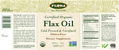 Photo of the Flora Certified Organic Flax Oil label