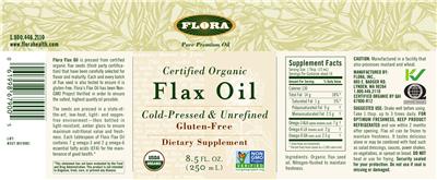 Photo of the Flora Certified Organic Flax Oil label