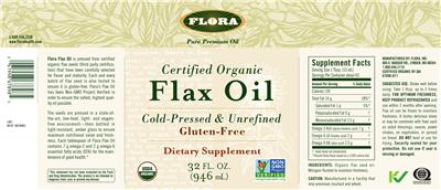 Photo of the Flora Certified Organic Flax Oil label