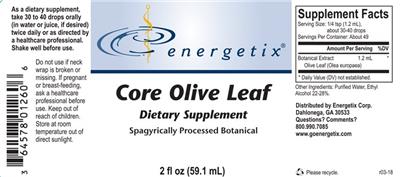 Photo of the Energetix Core Olive Leaf label
