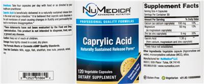 Photo of the NuMedica Caprylic Acid label