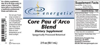 Photo of the Energetix Core Pau d'Arco Blend label
