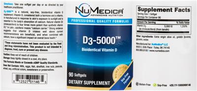 Photo of the NuMedica D3-5000 label