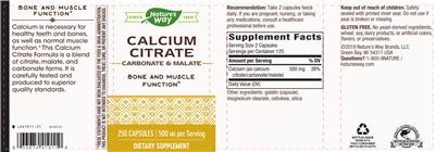 Photo of the Nature's Way Calcium Citrate label