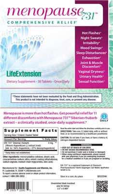 Photo of the Life Extension Menopause 731 label