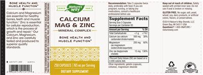 Photo of the Nature's Way Calcium Mag & Zinc Mineral Complex 765 mg label
