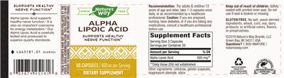 Photo of the Nature's Way Alpha Lipoic Acid 600 mg label