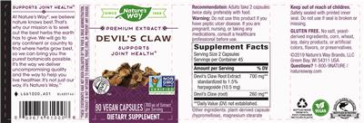 Photo of the Nature's Way Devil's Claw 700 mg label