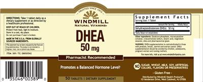 Photo of the Windmill Natural Vitamins DHEA 50 mg label