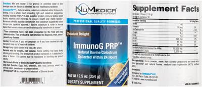 Photo of the NuMedica ImmunoG PRP Chocolate Delight label