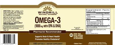 Photo of the Windmill Omega-3 (1000 mg with EPA & DHA) label