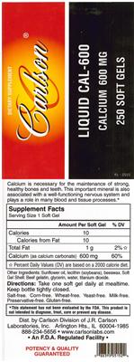 Photo of the Carlson Liquid Cal-600 label