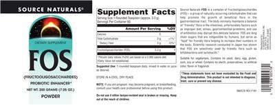 Photo of the Source Naturals FOS label