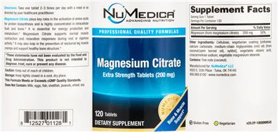 Photo of the NuMedica Magnesium Citrate Extra Strength 200 mg label