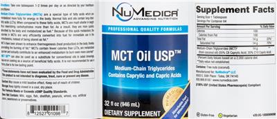Photo of the NuMedica MCT Oil USP label