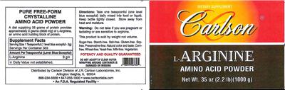 Photo of the Carlson L-Arginine Amino Acid Powder label