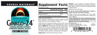 Photo of the Source Naturals Ginkgo-24 40 mg label