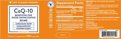 Photo of the The Vitamin Shoppe CoQ-10 30 mg label