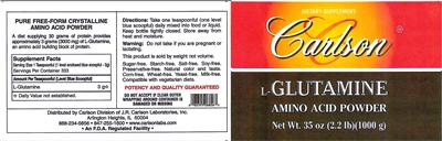 Photo of the Carlson L-Glutamine Amino Acid Powder label