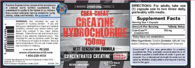 Photo of the Precision Engineered Crea-Crete Creatine Hydrochloride 750 mg label