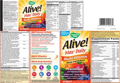 Photo of the Nature's Way Alive! Max3 Daily Multi-Vitamin Max Potency label