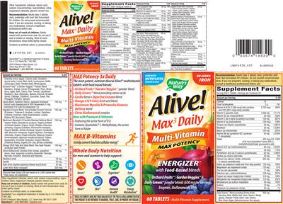 Photo of the Nature's Way Alive! Max3 Daily Multivitamin No Added Iron label