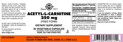 acetyl l carnitine 250 mg L-Carnitine (Label) | Dietary Supplement Label Database (DSLD) Glutathione Treatment | QuickFix Weekend Sale September 26 - 28 Selection:1000mg - 100 Tablets
