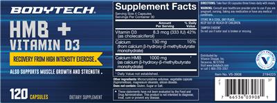 Photo of the BodyTech HMB + Vitamin D3 label