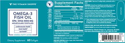 Photo of the The Vitamin Shoppe Omega-3 Fish Oil 1000 mg label