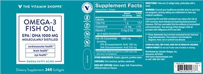 Photo of the The Vitamin Shoppe Omega-3 Fish Oil 1000 mg label