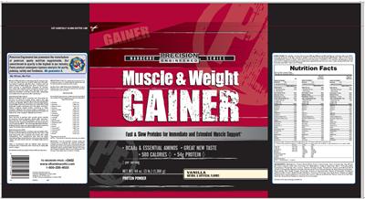 Photo of the Precision Engineered Muscle & Weight Gainer Vanilla label