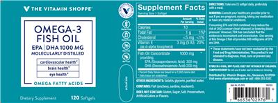 Photo of the The Vitamin Shoppe Omega-3 Fish Oil 1000 mg label