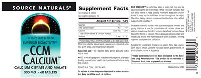 Photo of the Source Naturals CCM Calcium label