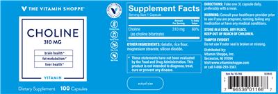 Photo of the The Vitamin Shoppe Choline 310 mg label