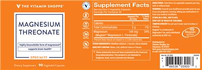 Photo of the The Vitamin Shoppe Magnesium Threonate label