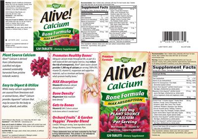 Photo of the Nature's Way Alive! Calcium Bone Formula label