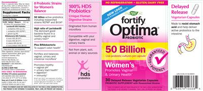 Photo of the Nature's Way Fortify Optima Probiotic Women's 50 Billion label