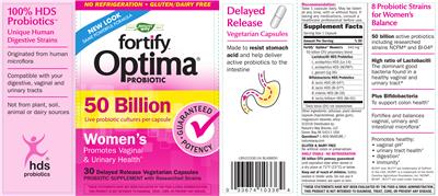 Photo of the Nature's Way Fortify Optima Probiotic Women's 50 Billion label