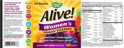 Photo of the Nature's Way Alive! Women's Gummy Vitamins Mixed Berry Flavor label