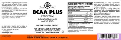 Photo of the Solgar BCAA Plus label
