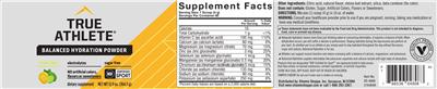 Photo of the True Athlete Balanced Hydration Powder Lemon Lime label