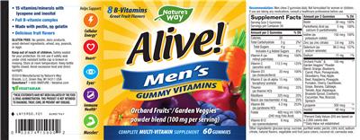 Photo of the Nature's Way Alive! Men's Gummy Vitamins label