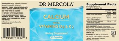 Photo of the Dr. Mercola Calcium with Vitamins D3 & K2 label