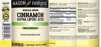 Photo of the Mason Natural Cinnamon Alpha Lipoic Acid label