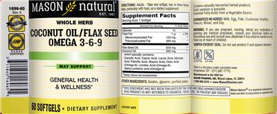 Photo of the Mason Natural Coconut Oil/Flax Seed Omega 3-6-9 label