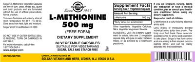 Product label for L-Methionine 500 mg
