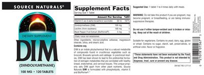 Photo of the Source Naturals DIM 100 mg label