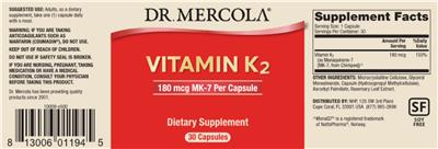 Photo of the Dr. Mercola Vitamin K2 label