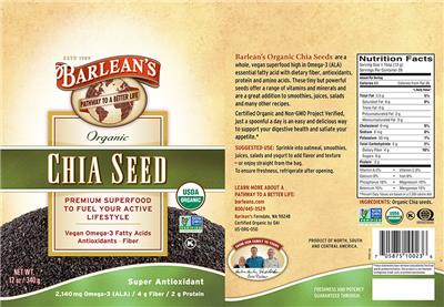 Photo of the Barlean's Organic Chia Seed label