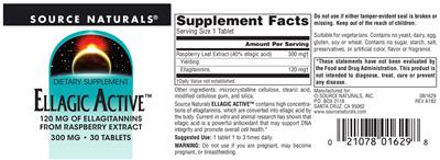 Photo of the Source Naturals Ellagic Active 300 mg label